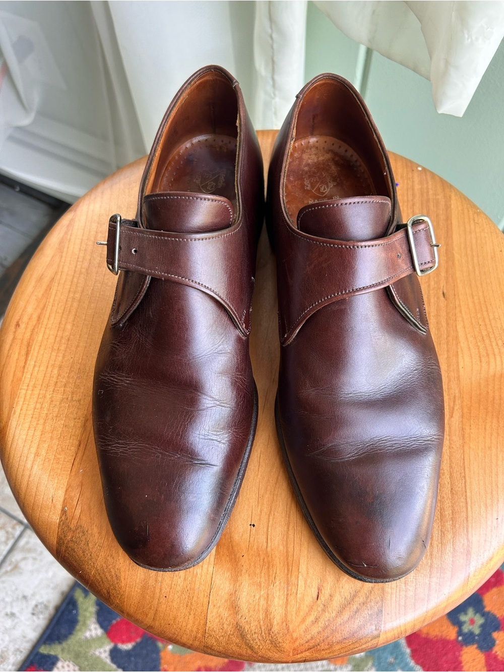 Mauri Dundee Brown Leather Monk Strap Dress Shoes Made in England UK 7.5 US 8.5
